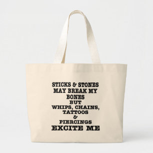 Whips Chains Tattoos & Piercings Excite Me Large Tote Bag