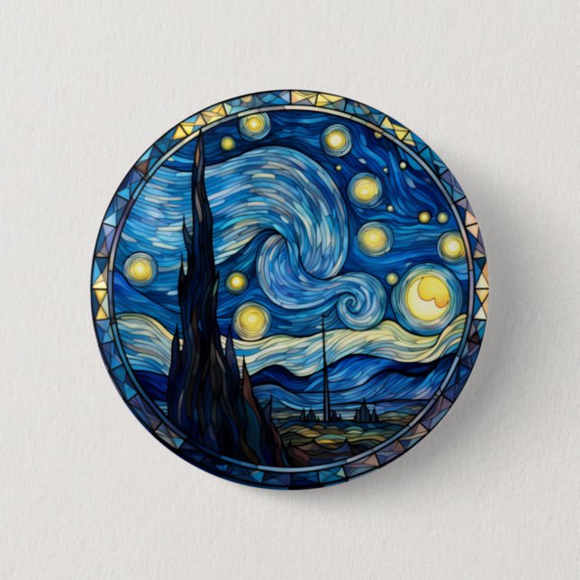 Whirling Starry Night-Inspired Art Print 2 Inch Round Button (Front)