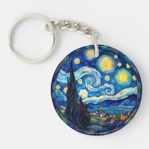 Whirling Starry Night-Inspired Art Print Keychain