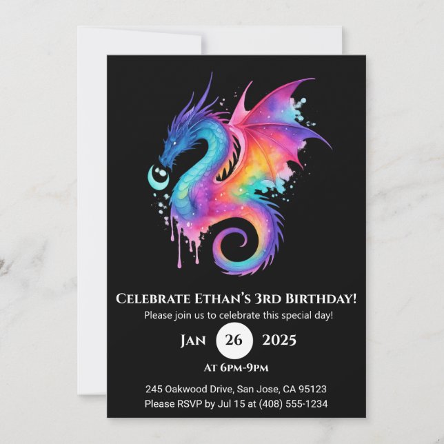 Whirlwind Galaxy Dragon Invitation d'anniversaire (Devant)