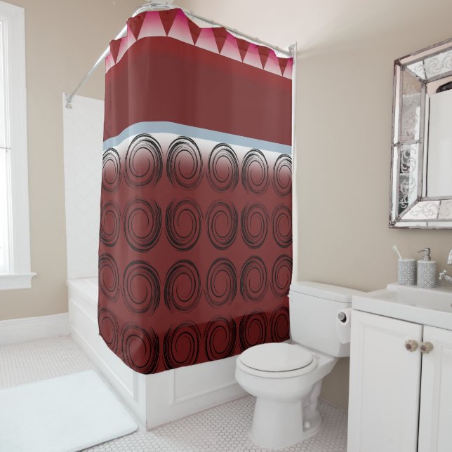 Whirlwind Ruby : Rideau de douche géométrique mode (En situation)