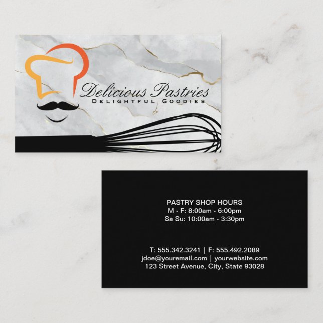 Whisk Chef Logo | Marble Business Card (Front/Back)