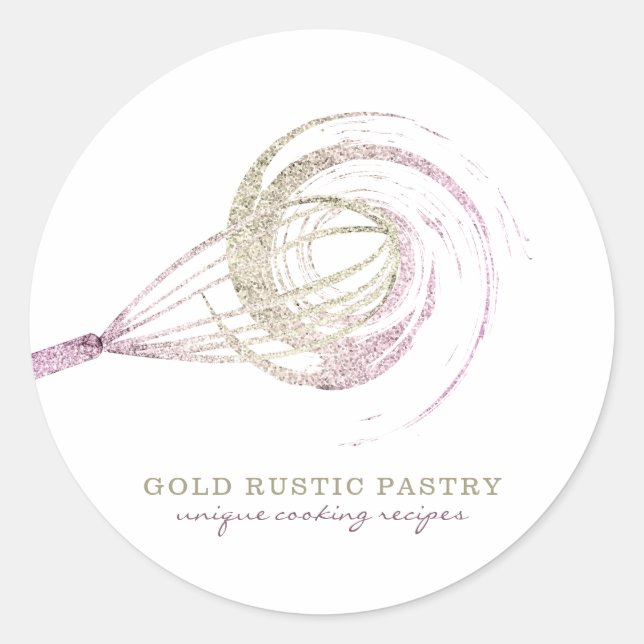 Whisk Glitter Sparkle Bakery Chef Rose Gold Classic Round Sticker (Front)