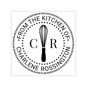 Whisk Kitchen Utensil 2 Initial Monogram Book Name Self-inking Stamp