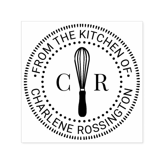 Whisk Kitchen Utensil 2 Initial Monogram Book Name Self-inking Stamp (Design)