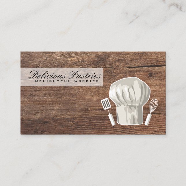 Whisk | Pastry Chef | Wood | Baker Business Card (Front)