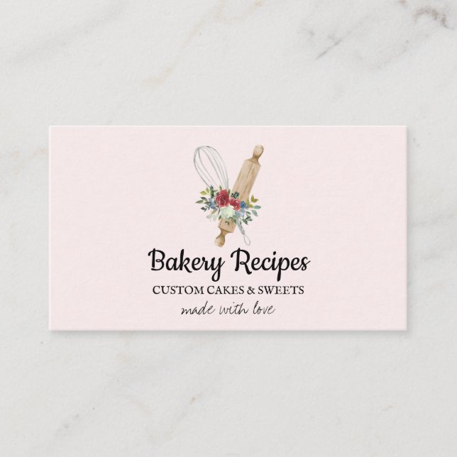 Whisk Pink Home made Bakery Chef Business Card (Front)