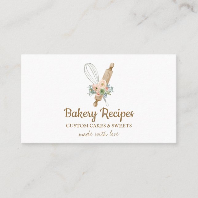 Whisk Rolling Pin Bakery Branding Business Card (Front)