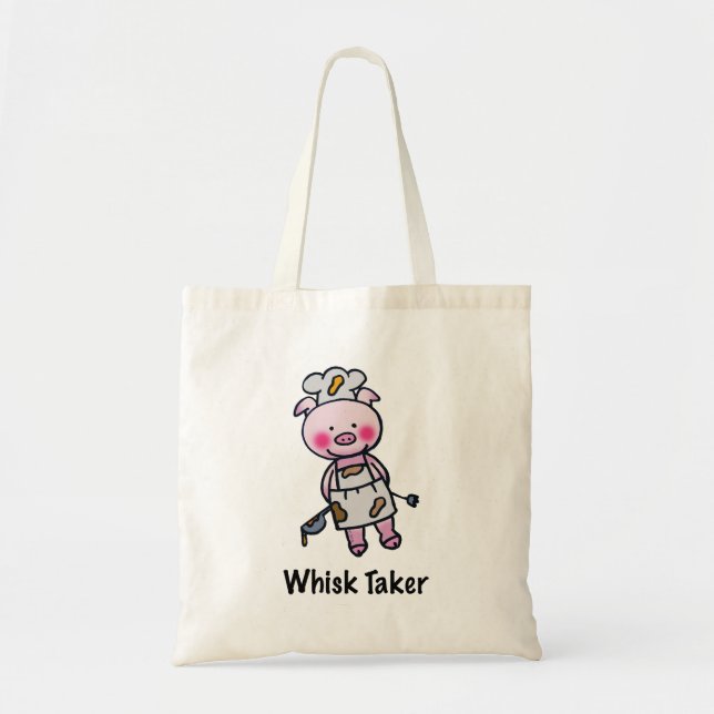 Whisk Taker Pig - Funny Chef Design Tote Bag (Front)