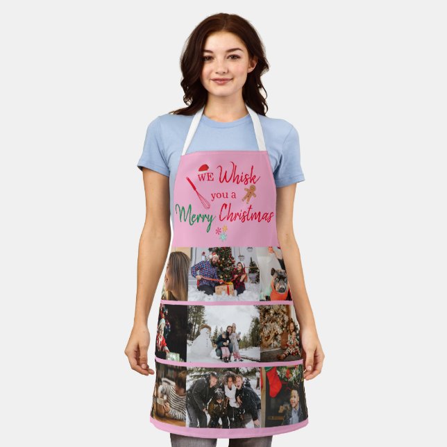 Whisk you Merry Christmas Custom 9 Photo Collage   Apron (Worn)