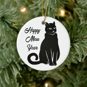 Whisker in Time: Happy Mew Year Ceramic Ornament