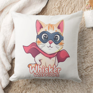 Whisker Warriors – Pastel Hero Cat Throw Pillow