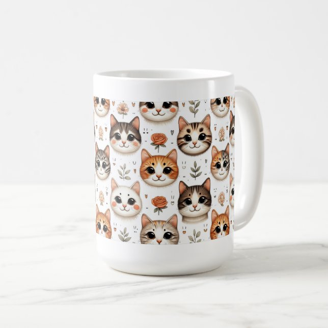 Whisker Wonderland: A Symphony of Feline Faces and Coffee Mug (Front Right)
