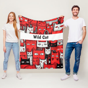Whisker Wonderland: Red White Black Cat Lovers Fleece Blanket