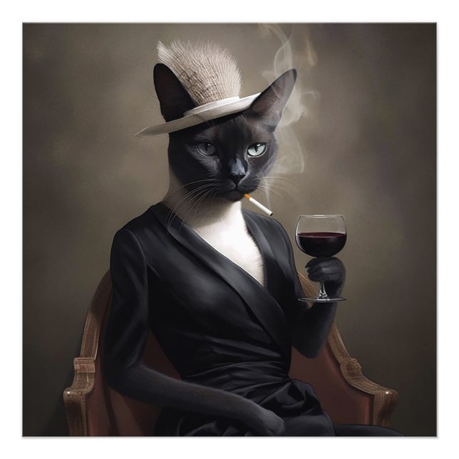 Whiskered Cat Wonders: Digital Cat Portraits Photo Print (Front)