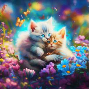 Whiskered Embrace: Kittens With Butterflies Jigsaw Puzzle