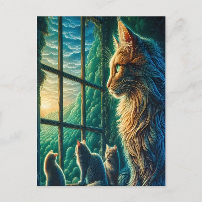 Whiskered Trio at Window Postcard (Front)