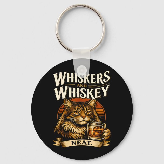 Whiskers and Neat Funny Cat Lover Drinker Keychain (Front)