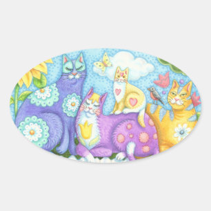 Whiskers And Purrs, CAT FRIENDS STICKERS Oval