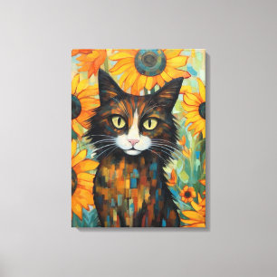 Whiskers and Sunflower Delight Cat Lover's Canvas Print