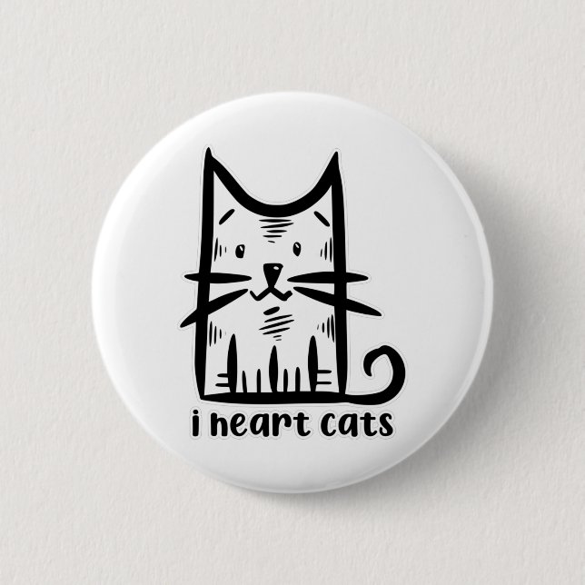 Whiskers Cat, I heart cats 2 Inch Round Button (Front)