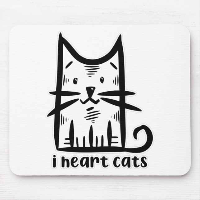 Whiskers Cat, I heart cats Mouse Pad (Front)