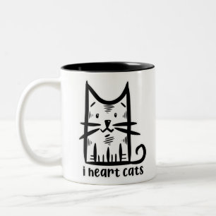 Whiskers Cat, I heart cats Two-Tone Coffee Mug
