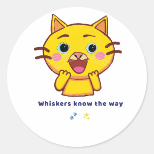 Whiskers Know the Way” – Cute Cat Die-Cut Sticker 