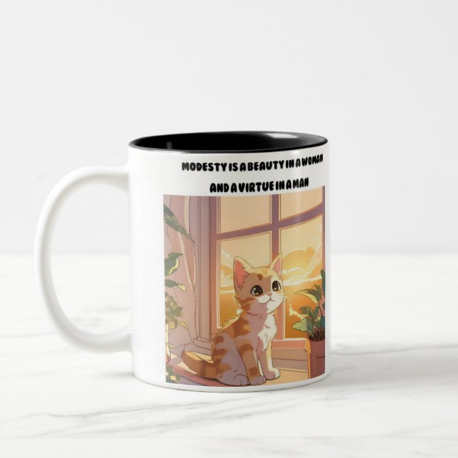 "Whiskers of Wisdom: The Cat's Two-Tone Coffee Mug (Left)