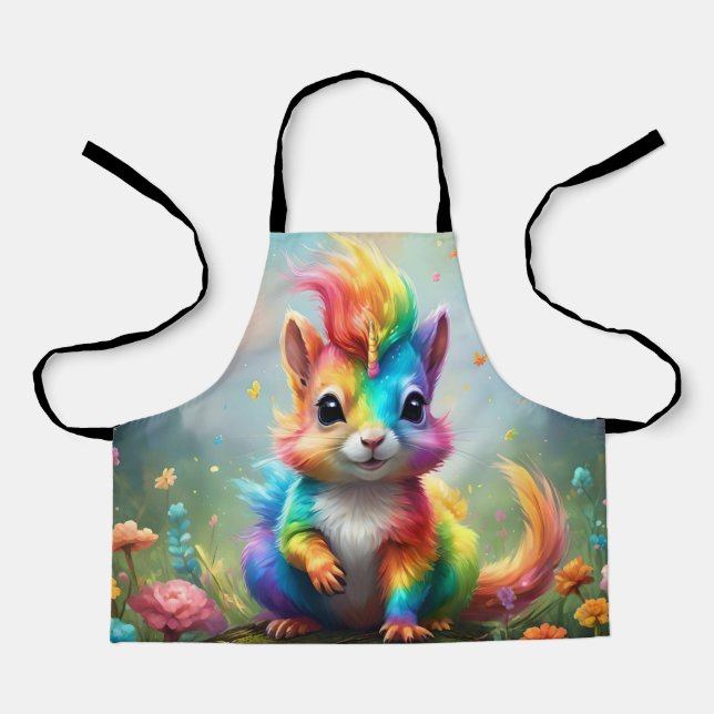 Whiskers of Wonder: The Rainbow Unicorn Squirrel  Apron (Front)