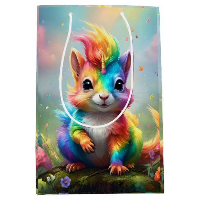 Whiskers of Wonder: The Rainbow Unicorn Squirrel  Medium Gift Bag (Front)