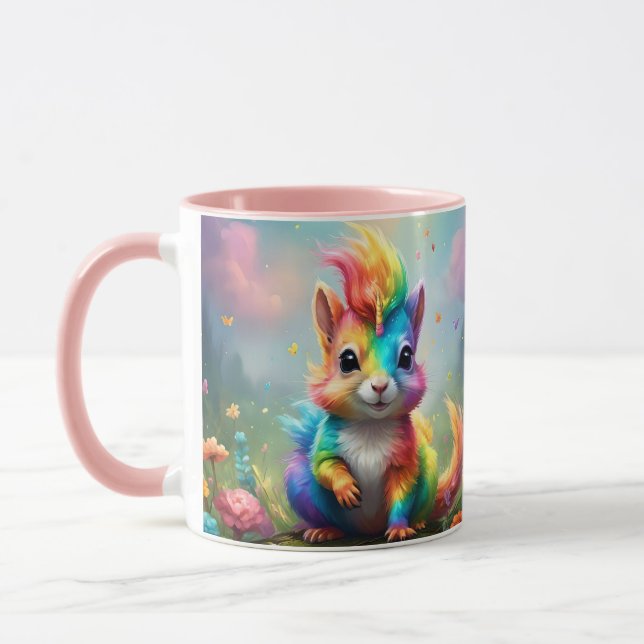 Whiskers of Wonder: The Rainbow Unicorn Squirrel  Mug (Left)
