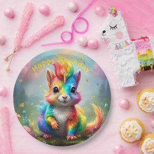 Whiskers of Wonder: The Rainbow Unicorn Squirrel Paper Plate