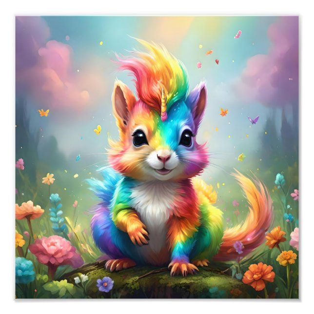 Whiskers of Wonder: The Rainbow Unicorn Squirrel  Photo Print (Front)