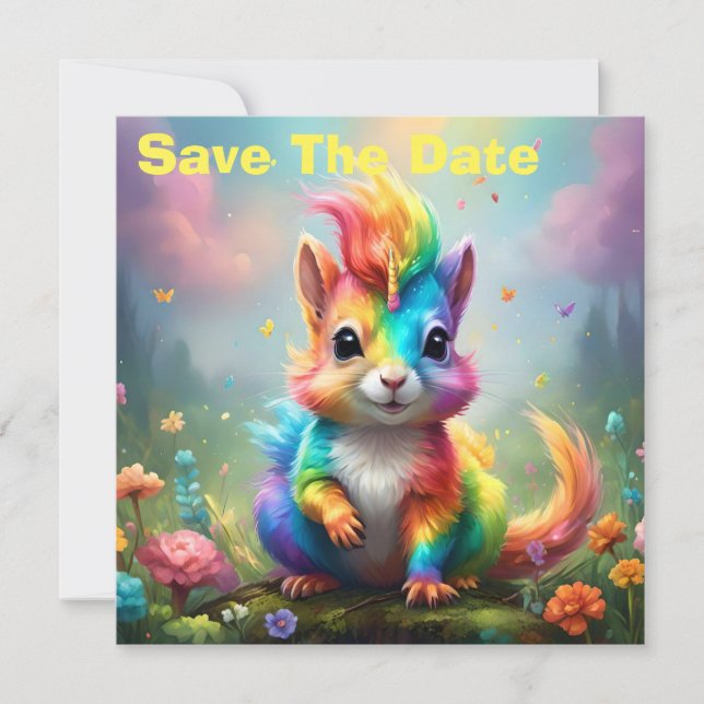 Whiskers of Wonder: The Rainbow Unicorn Squirrel  Save The Date (Front)