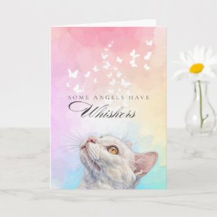 Whiskers Rainbow Butterfly White Cat Loss Sympathy Card