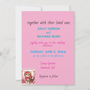 Whiskers & Vows - Pink Cat Wedding Invitation