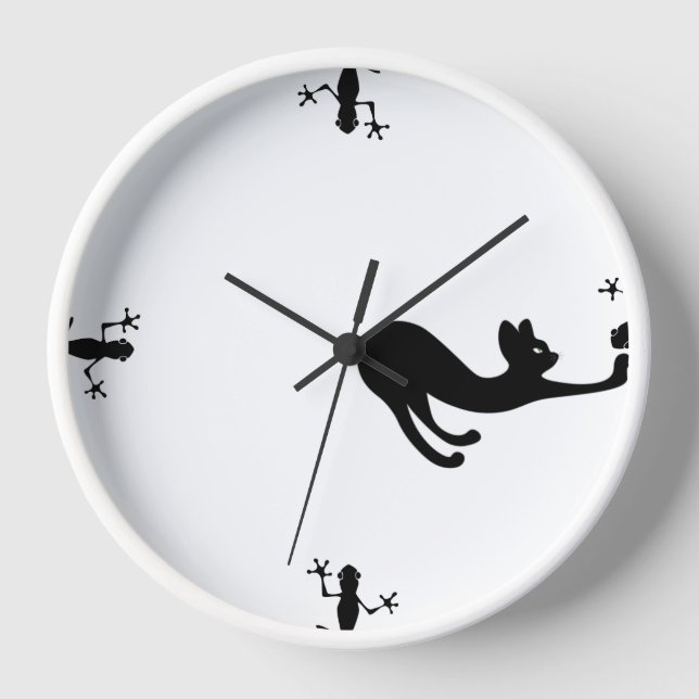 "Whiskers & Whimsy : Cat et Lizards Horloge murale (Recto)