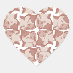 Whisker's Whimsy: Soft Pink Calico Kitten Pattern Heart Sticker
