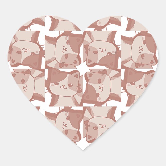 Whisker's Whimsy: Soft Pink Calico Kitten Pattern Heart Sticker (Front)