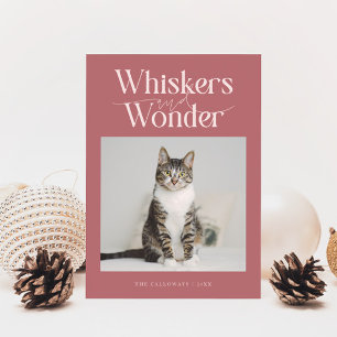 Whiskers & Wonder Cat Photo Pink Christmas Holiday Card