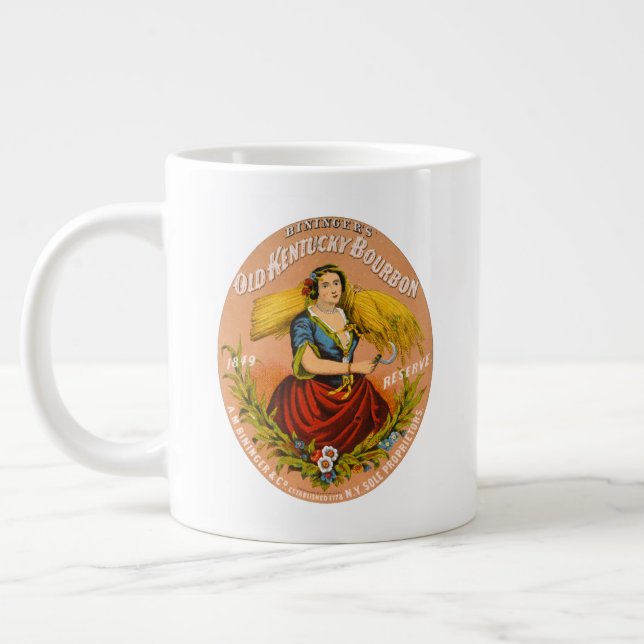 Whiskey Advertising Label, Circa 1860. Large Coffee Mug (Left)