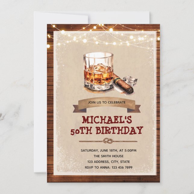Whiskey and Cigars Party Invitation (Front)