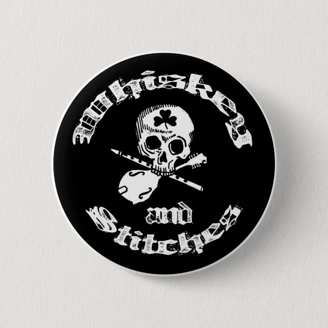 Whiskey and Stitches logo button (Front)