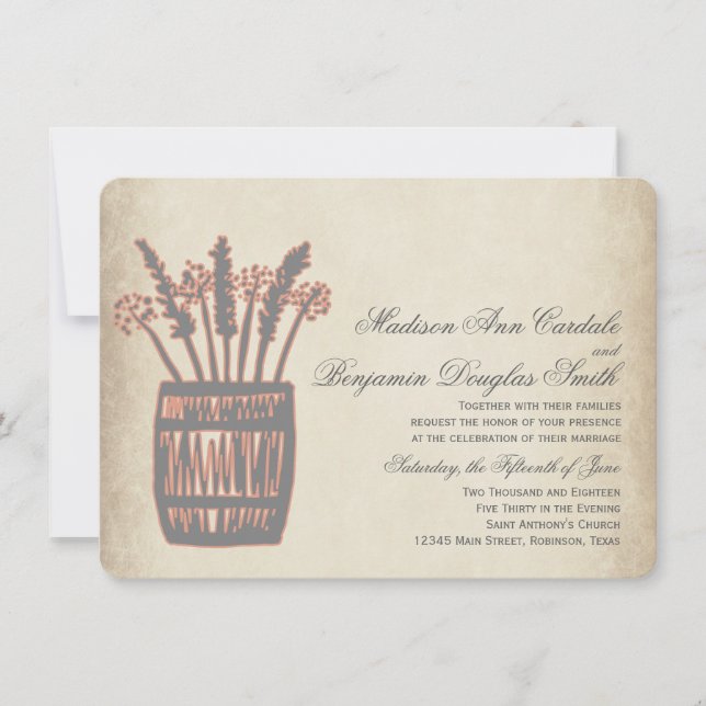 Whiskey Baril de blé Rustic Wedding Invitations (Devant)