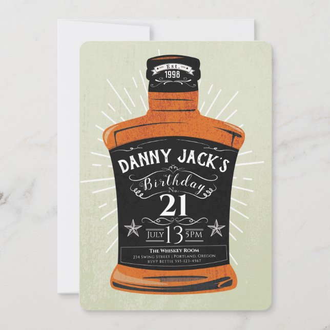 Whiskey Bottle 21st Birthday Party Invite (Front)
