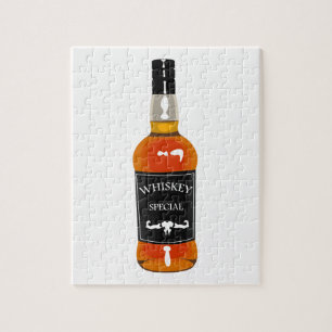 Whiskey Bottle Drawing Isolated On White Backgroun Jigsaw Puzzle