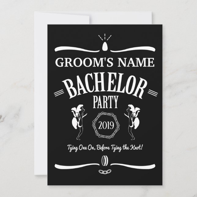 Whiskey Bottle Theme Bachelor Party Invitation (Front)