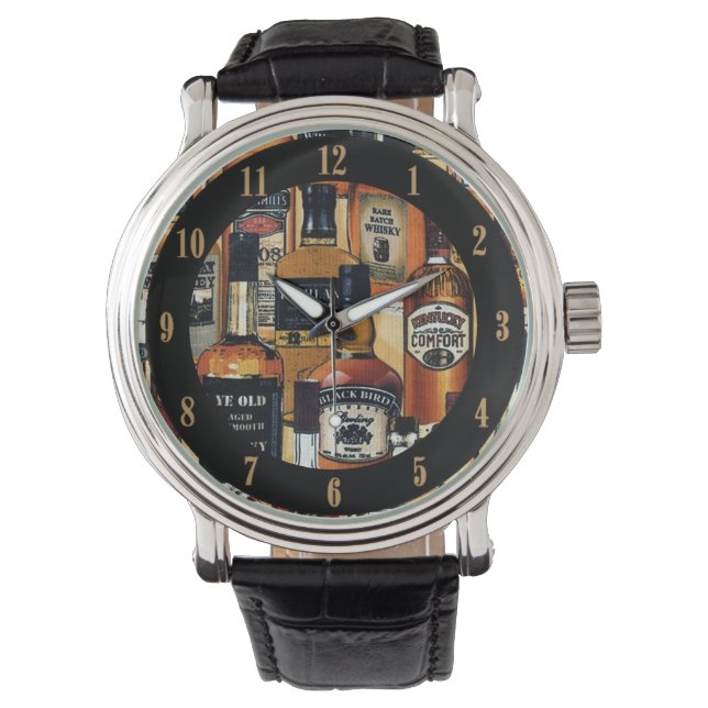 Whiskey Bottles Pattern Wrist Watch (Front)