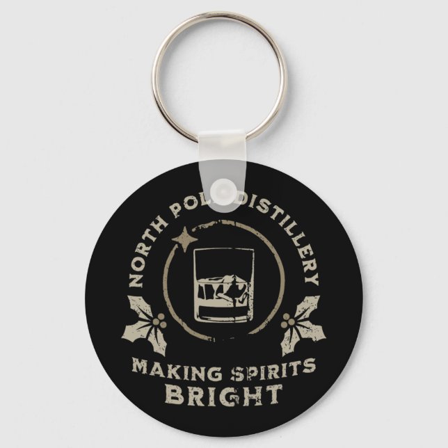 Whiskey Bourbon Making Spirits Bright Funny Christ Keychain (Front)